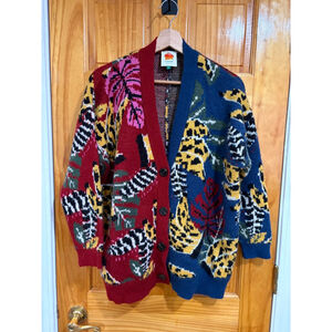 Farm Rio Colorblock Banana Animal Print Oversized Cardigan Sweater